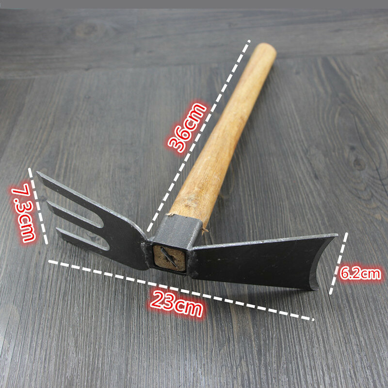 Dual-purpose hoe short wooden handle carbon steel agricultural anti-stripping small hoe hoeing farming tools gardening tools