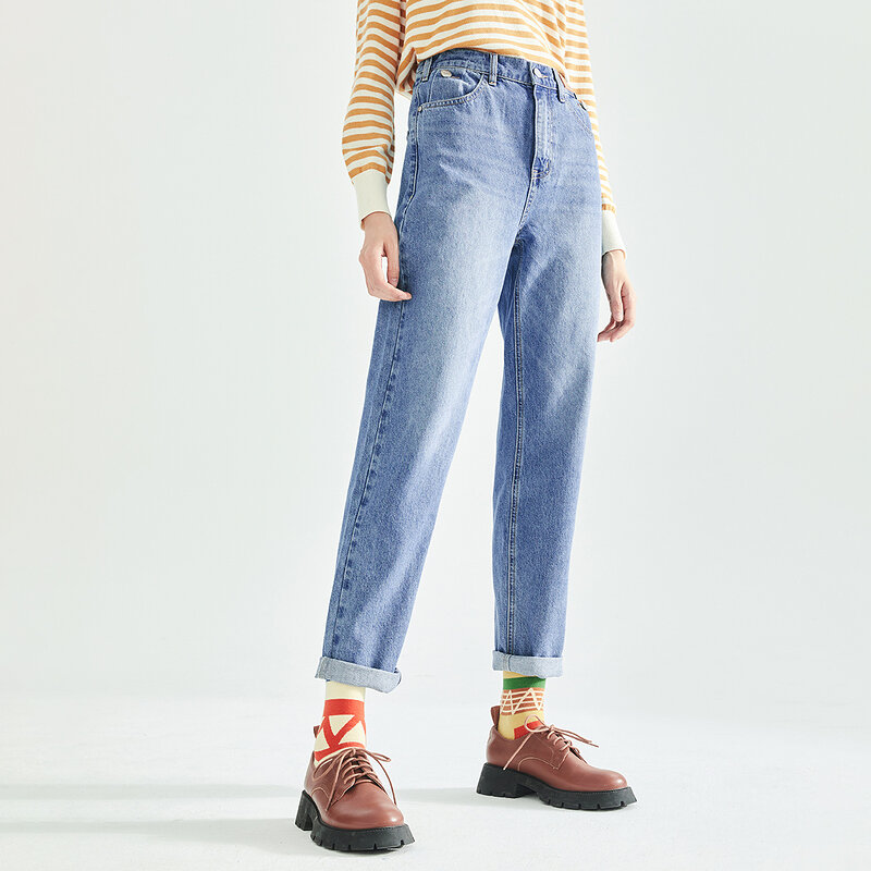 Inman outono inverno lavado retro estilo vintage calças de brim feminino coreano causal clássico mínimo calças retas