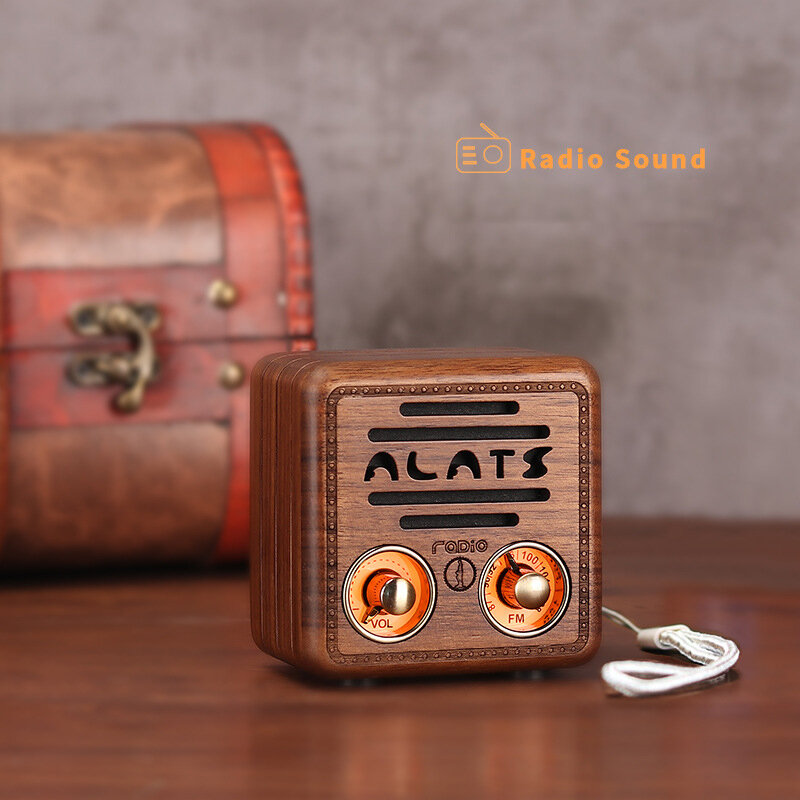 Minialtavoz de madera con Bluetooth, reproductor de música inalámbrico con Radio FM, AUX, para teléfono, MP3, ordenador, escritorio, Retro, Vintage, portátil, 5W