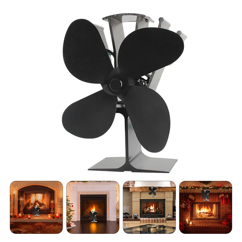 1 Pc Home Fireplace Fan Black Stove Fan Silent Motors Heat Powered Stove Fan