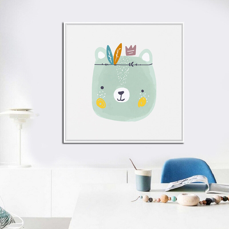 Square Canvas Painting Quadro Children's Room Murals Boys and Girls Cute Cartoon Animal Decorative Canvas Painting Ins Hanging