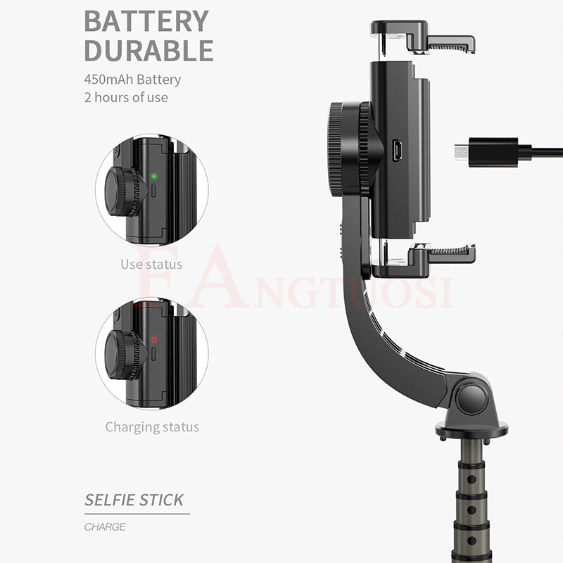 FANGTUOSI -Estabilizador de cardán para teléfono móvil, palo de selfie ajustable, soporte de mano Bluetooth para iPhone y Huawei