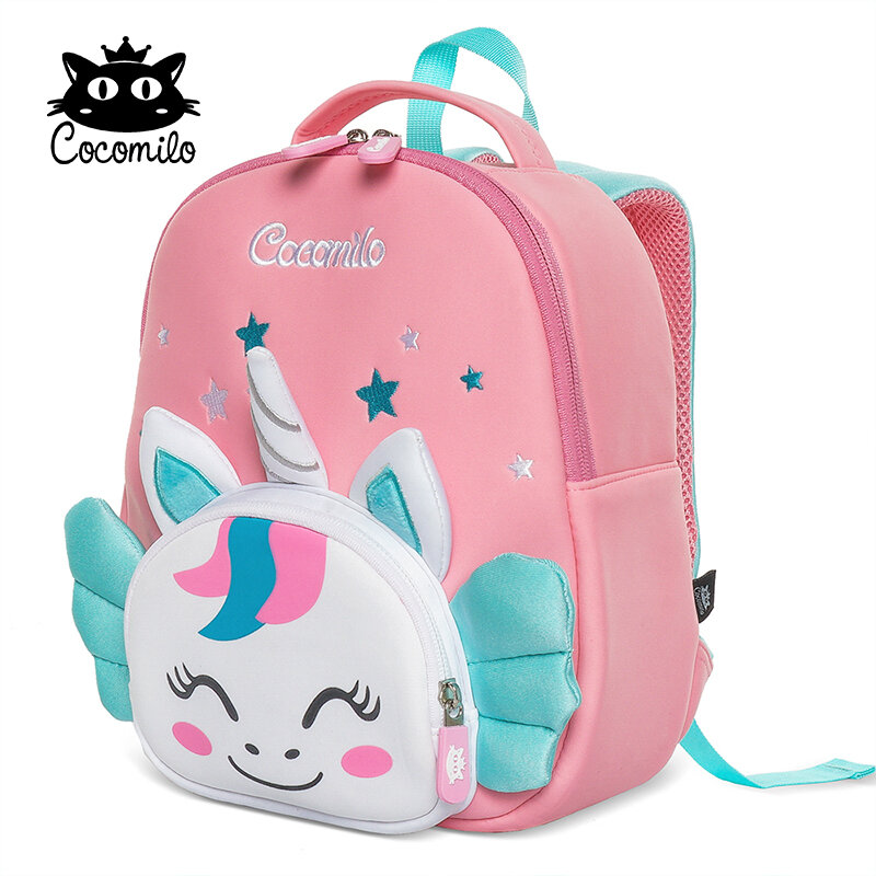 Cocomilo-mochila escolar con dibujos de unicornios en 3D para niños, morral Kawaii suave de unicornio rosa, bonito para guardería, bolso para bebé, regalo para niños