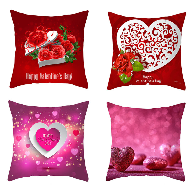 Funda de cojín para el Día de San Valentín, cubierta de almohada con estampado de corazón rojo, decorativa para fiesta de boda, decoración del hogar, 45x45cm, 1 unidad