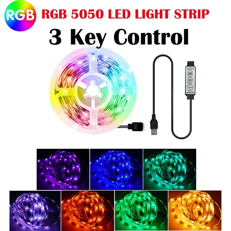 Tira de luz LED Flexible lámpara cinta diodo SMD 5050 DC5V Festival de iluminación de fondo de TV USB 3 Control clave regulable 1M 2M 3M 4M 5M