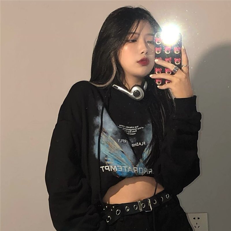 Streetwear hoodies sweatshirts coreano dos desenhos animados preto hoodies moletom harajuku solto pullovers hip hop camisolas para mulher