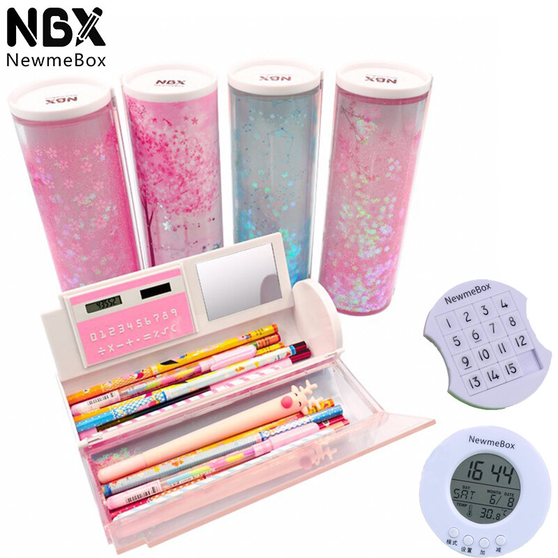 NBX Circular Kawaii Pencil Cases Multi-function Quicksand Creative Pen Box Students School Supplies  Anime  Stationery Girl Boy
