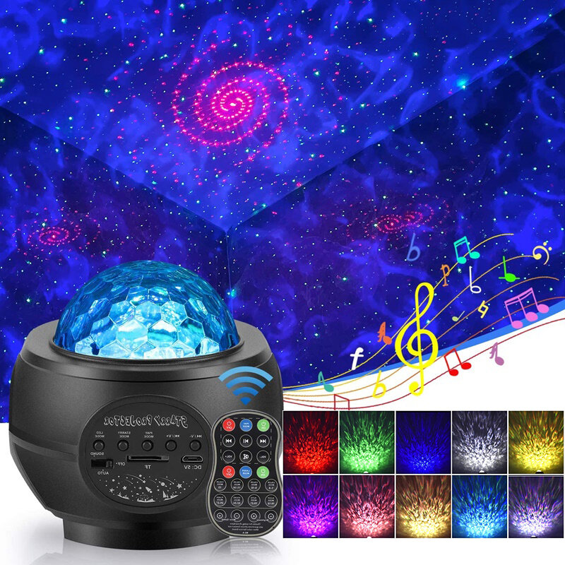 Lámpara de proyector de estrellas para niños, luz LED colorida de noche, proyector de cielo de estrellas, Bluetooth, reproductor de música USB, luz de galaxia, regalos