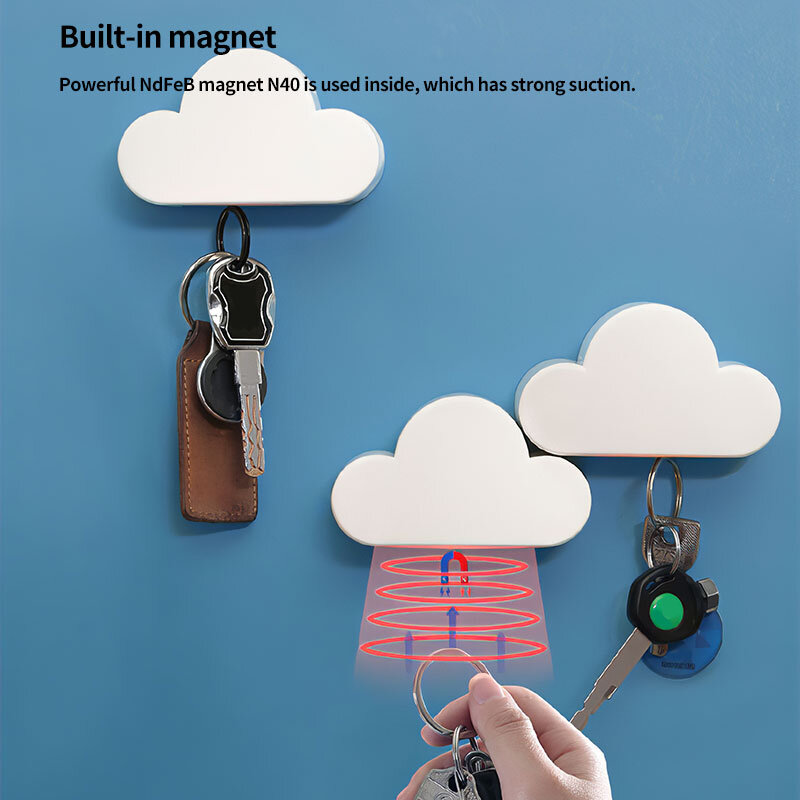 LLavero de hierro creativo con gancho fácil, organizador de almacenamiento en forma de nubes, gancho de pared para llaves, colgador magnético para llaves