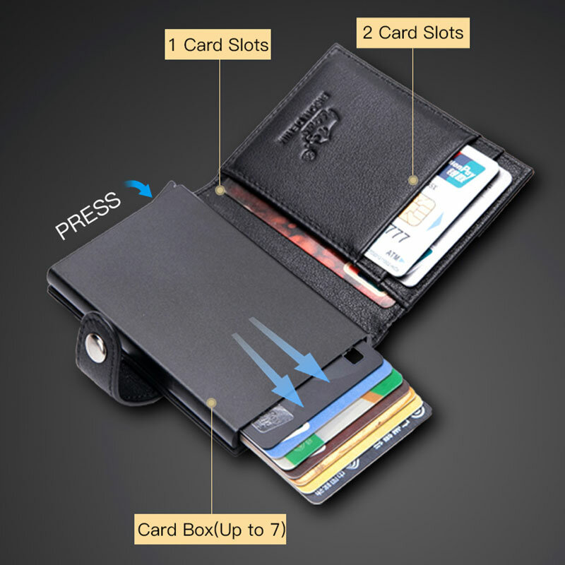 Bison denim couro genuíno e fibra de carbono titular do cartão de crédito carteiras masculino rfid bloqueio bifold bolsa W9672-2B