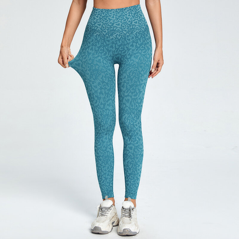 Pantalones de Yoga ajustados de cintura alta para mujer, mallas deportivas de punto de camuflaje con patrón de leopardo sin costuras, Push Up, para Fitness