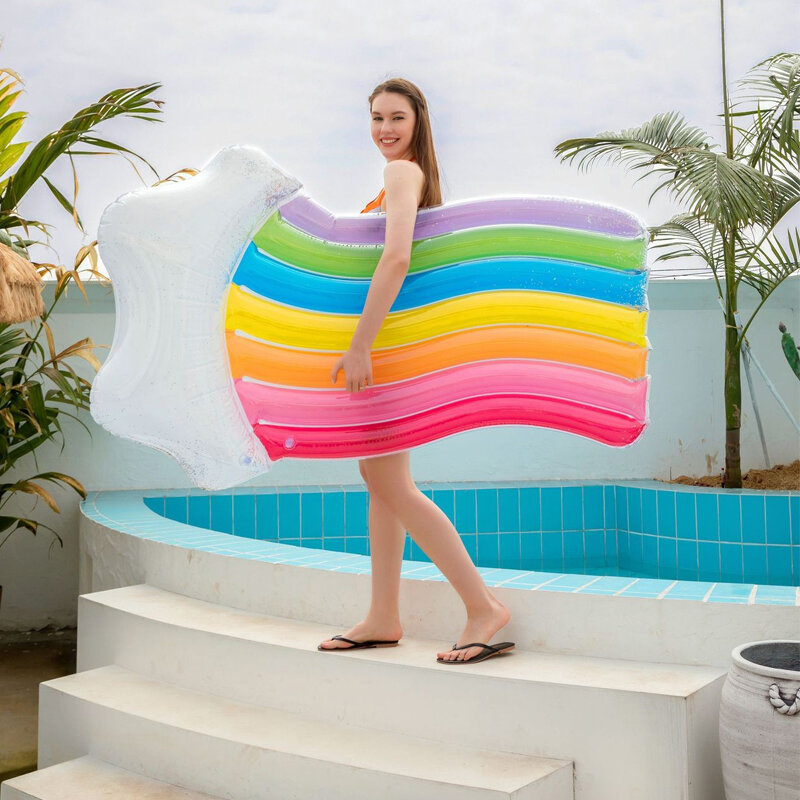 100*160cm PVC thickened inflatable seven-color rainbow cloud lounge chair floating row beach inflatable water floating bed