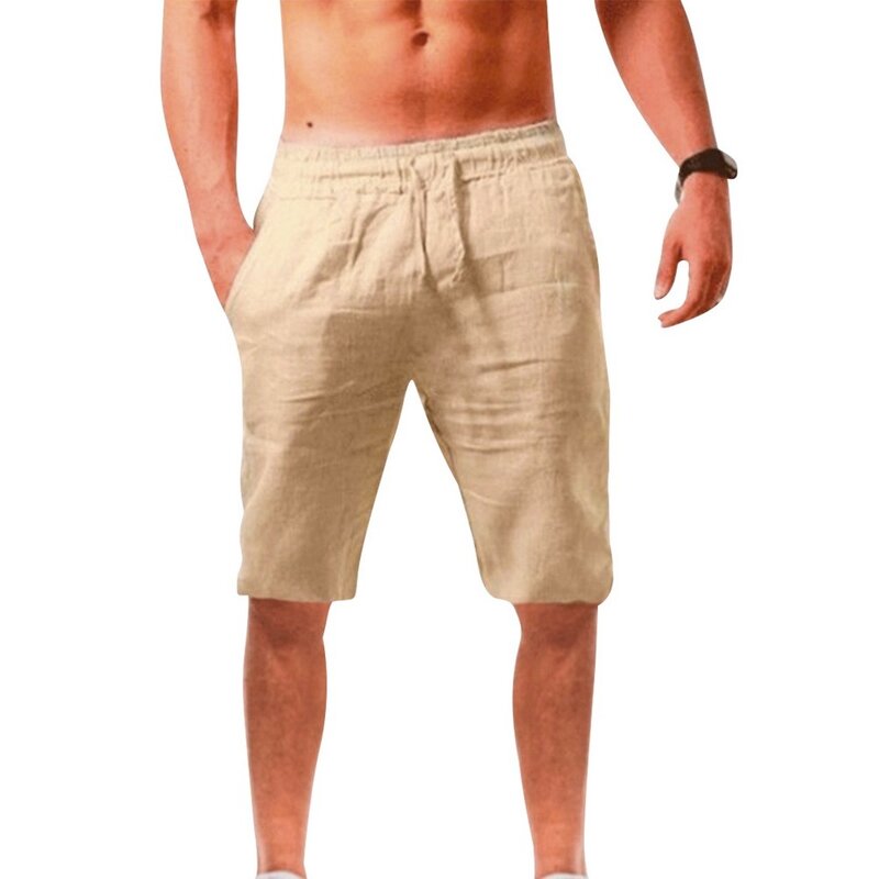 2021 verão novo estilo masculino casual cor sólida esportes algodão e linho confortável moda shorts calças de jogging