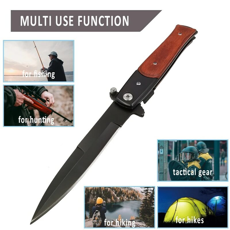 225mm 5CR15MOV Blade Quick Open Knives AKC 58HRC Outdoor Portable Pocket Camping Tactical Folding Knife Combat Military Knifes