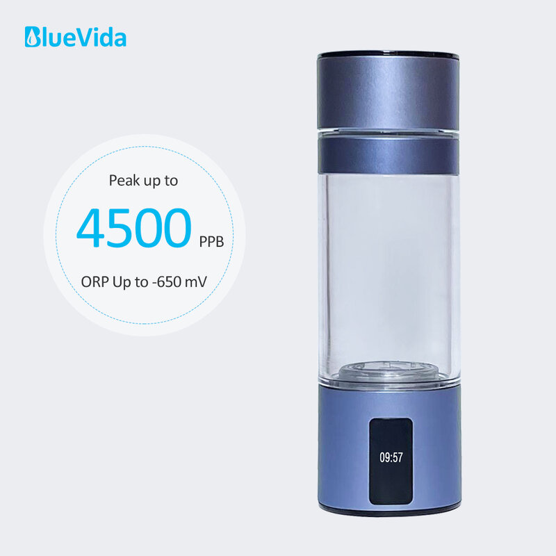Générateur d'eau d'hydrogène Super High Max 4500ppb BlueVida, DuPont SPE/PEM, surpression, affichage de l'heure et de la puissance avec Kit d'inhalation