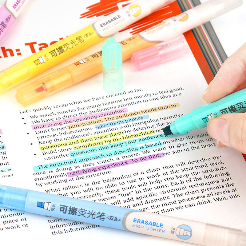 Маркеры флуоресцентные для рисования, маркеры пастельных цветов с двумя наконечниками, 6 стираемых ручек, Канцтовары для школы и офиса