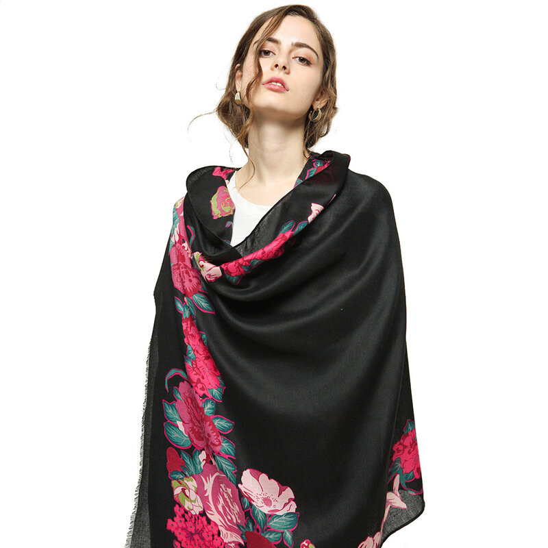 180*90ซม.ผู้หญิงดอกไม้พิมพ์ผ้าพันคอผ้าพันคอผู้หญิงผ้าคลุมไหล่เครื่องปรับอากาศผ้าคลุมไหล่