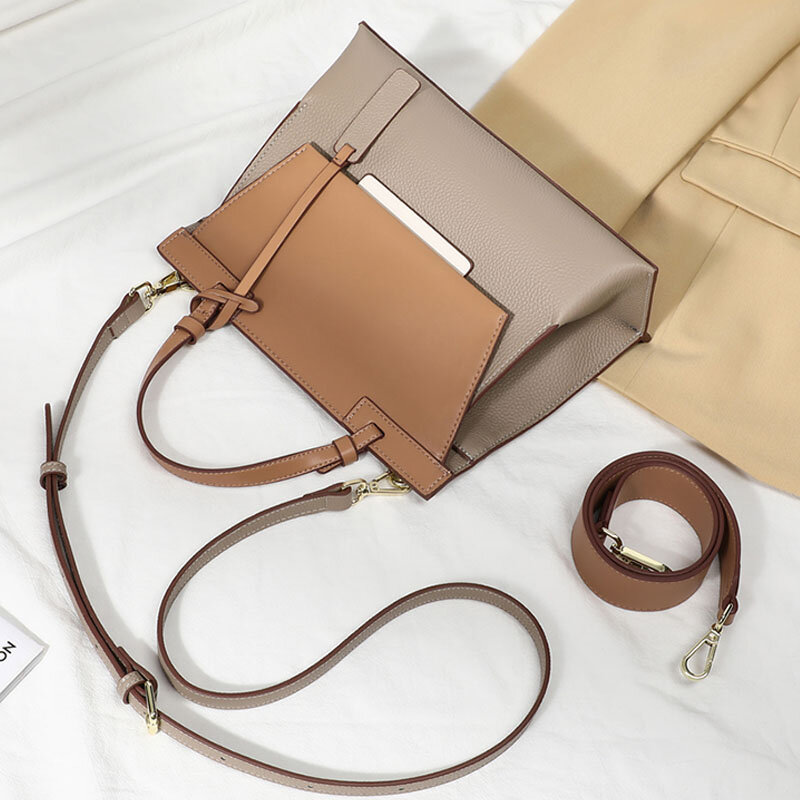 Brand Design Simple Leather Shoulder Bag 2021 Women's Cowhide Messenger Bag Large Capacity Fashion Handbag 100% Genuine Leather
