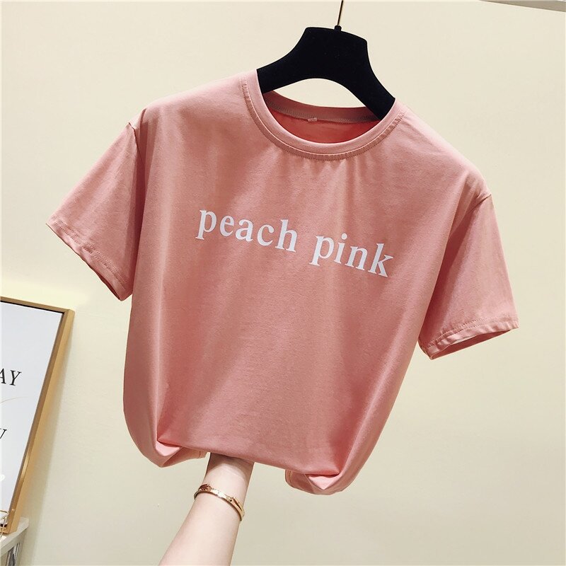 2020 Summer Cotton Short Sleeve T-shirt Female Letter Print Top Korean Style Loose All-Match Student Top Half Sleeve Fashion