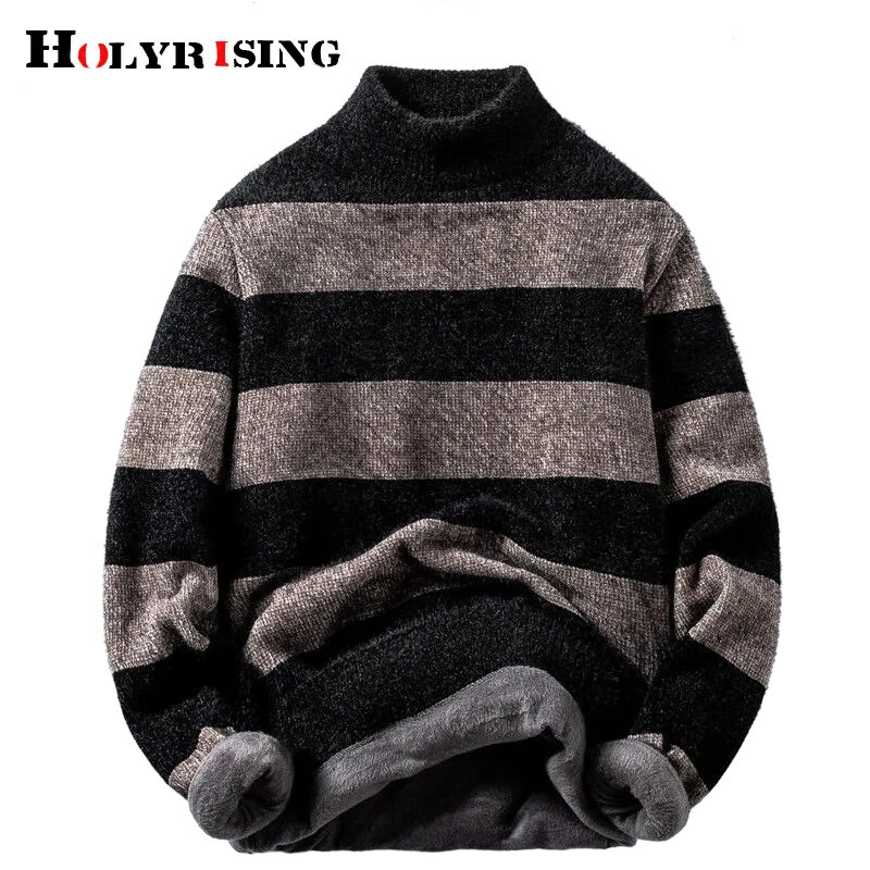 Suéter de cachemira a rayas para hombre, Jersey clásico de cuello alto, ropa de calle de punto suave y cálido, otoño e invierno, 19669