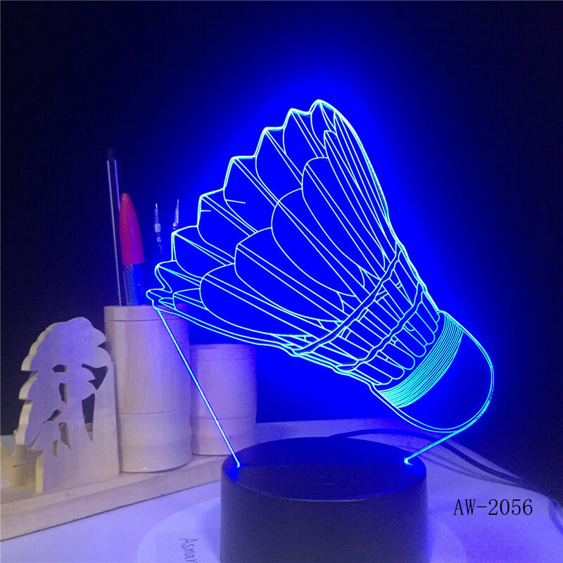 Luminária de mesa 3d para badminton, lâmpada de mesa com botão touch para amigos, crianças, presente de aniversário