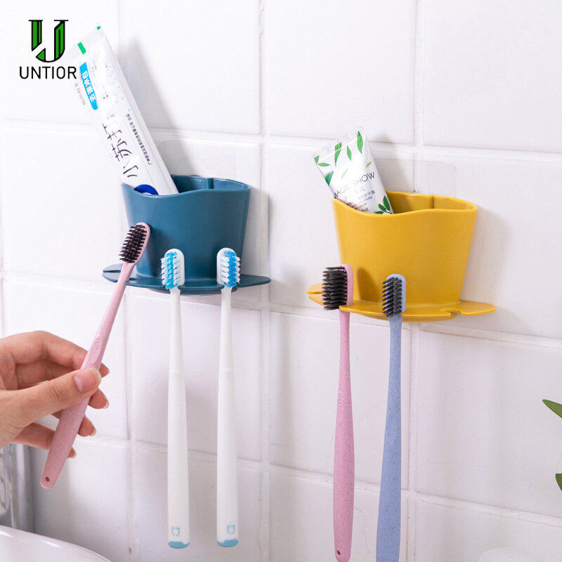 Untior suporte de escova de dentes de plástico, rack de armazenamento de pasta de dente, dispenser de escova de dentes, acessórios organizadores de banheiro, conjunto de ferramentas