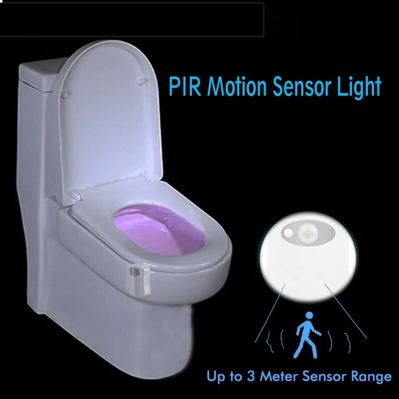 Умный светодиодный ночник для туалета, ночсветильник с пассивным ИК датчиком движения, водонепроницаемое сиденье для унитаза, 8 цветов, RGB п...