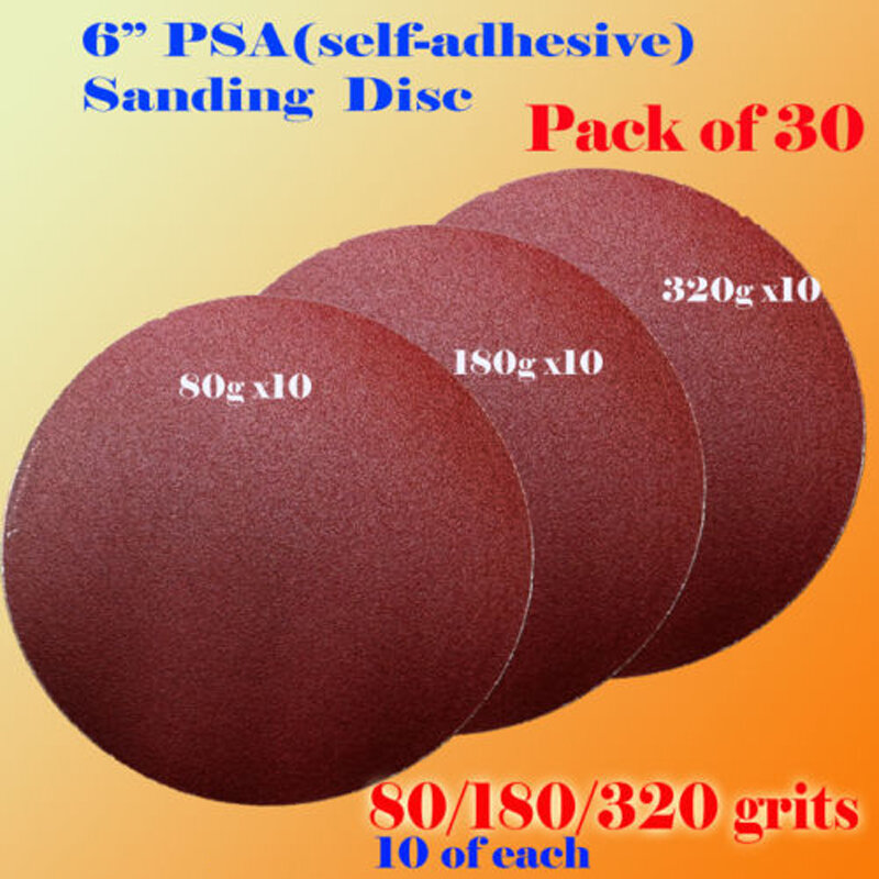 30PCS 6" PSA Self Adhesive 80/180/320 Grit Sanding Disc Stick On Sandpaper Peel