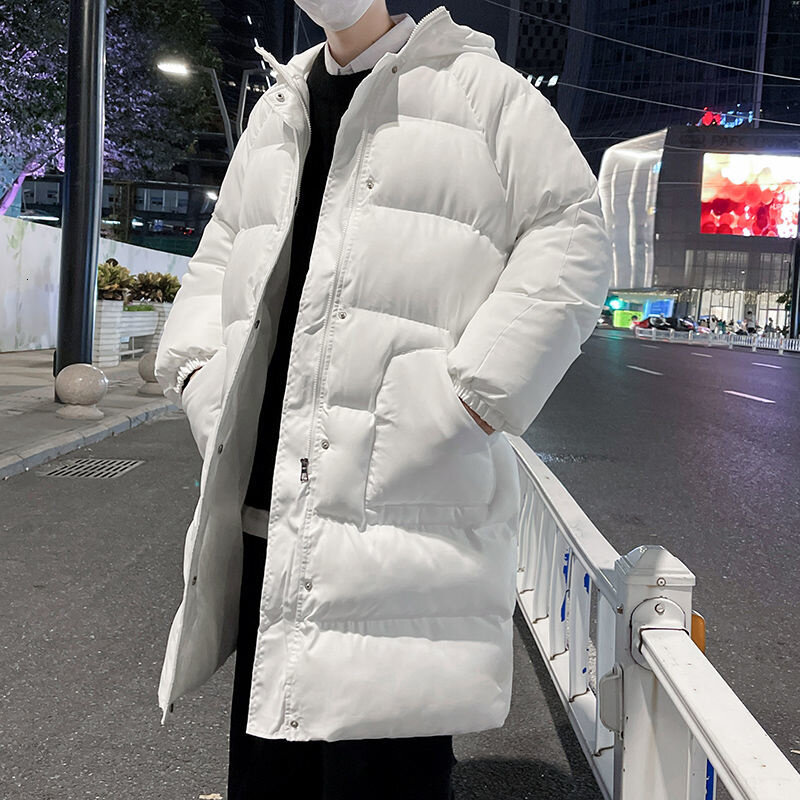 Jaqueta de inverno masculina quente moda casual oversize com capuz longo casaco masculino coreano solto plus size grosso para baixo jaqueta dos homens casaco M-5XL