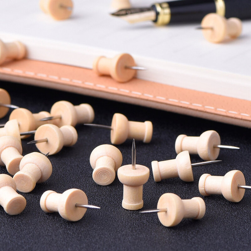 100pcs Cubic Wood Push Wooden Thumb Tacks for Map Photos Calendar Decorative DIY Tool for School Home and Office Use