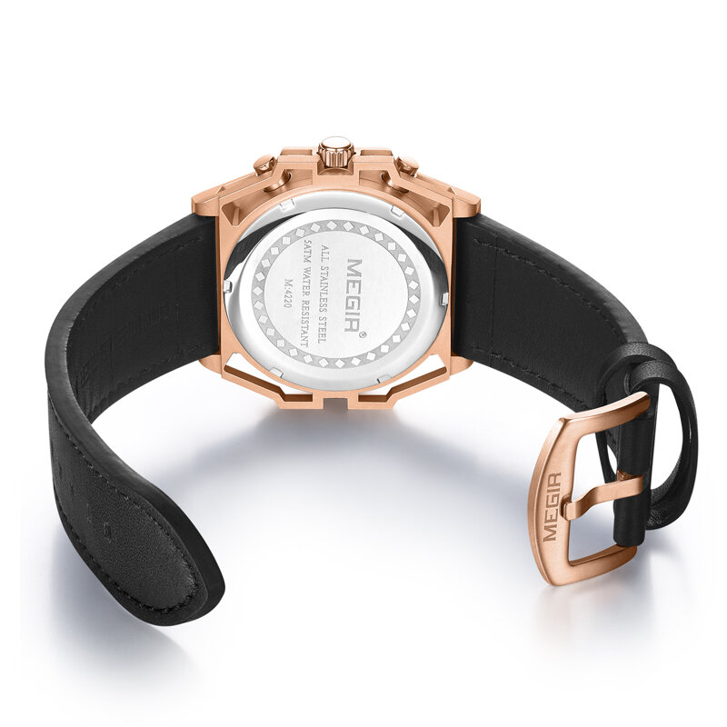 Megir relógio masculino relógio de pulso de aço inoxidável clássico relógio de quartzo cronógrafo ouro rosa relógios presentes hora relogio masculino