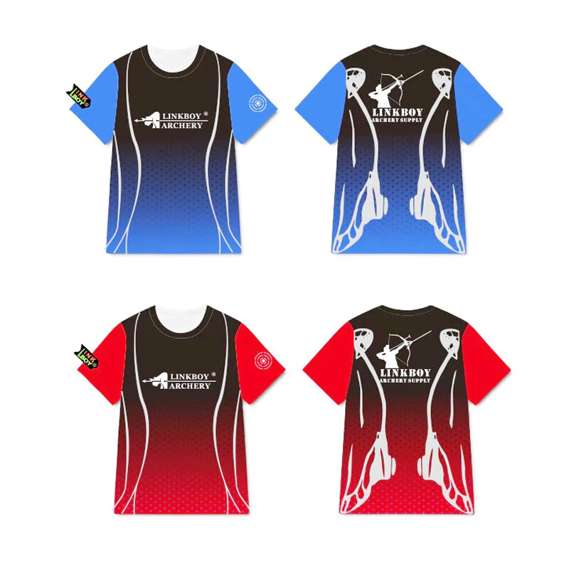 Linkboy caça tiro com arco azul vermelho camiseta 100% fibra de poliéster para traditiona composto caça tiro