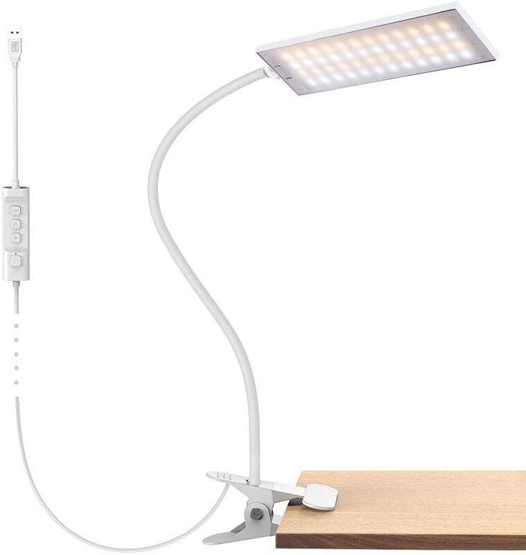 KEXIN-밝기 조절 LED 책상 램프 클립 조명, 14 단계 밝기, 3 색 온도 5W LED 독서 조명, 금속 클립 라이트 USB