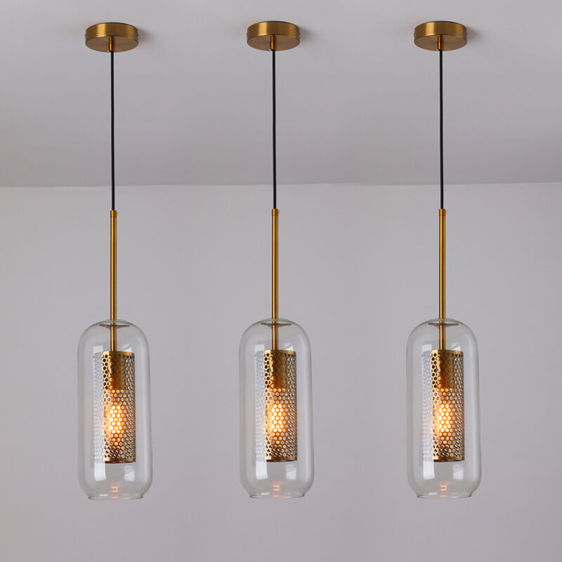 Lámpara colgante de bola de cristal, luminaria moderna de bronce plateado para Loft, cocina, comedor y sala de estar