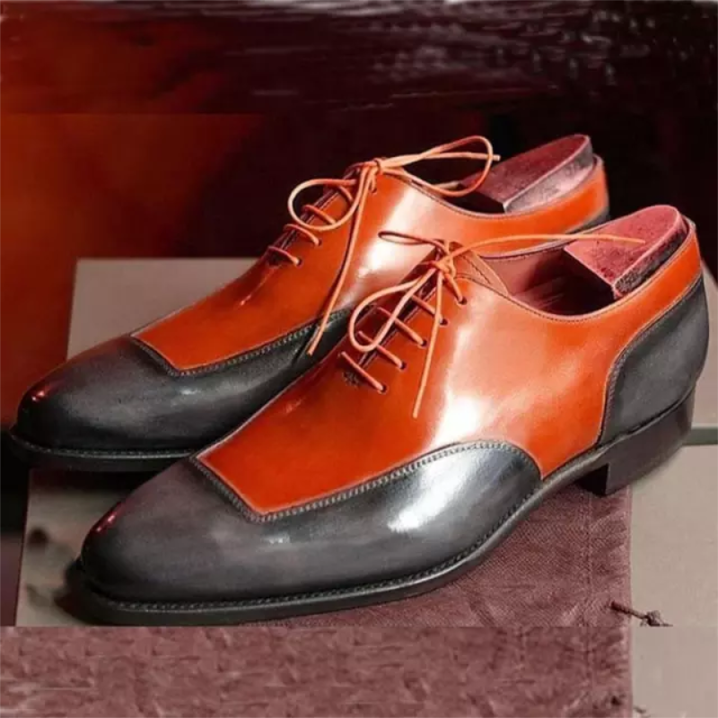 Men's New Handmade PU Color-matching Lace-up Pointed Toe Low-heel Business Casual  Zapatos Deportivos Para Hombres shoes  ZQ0203