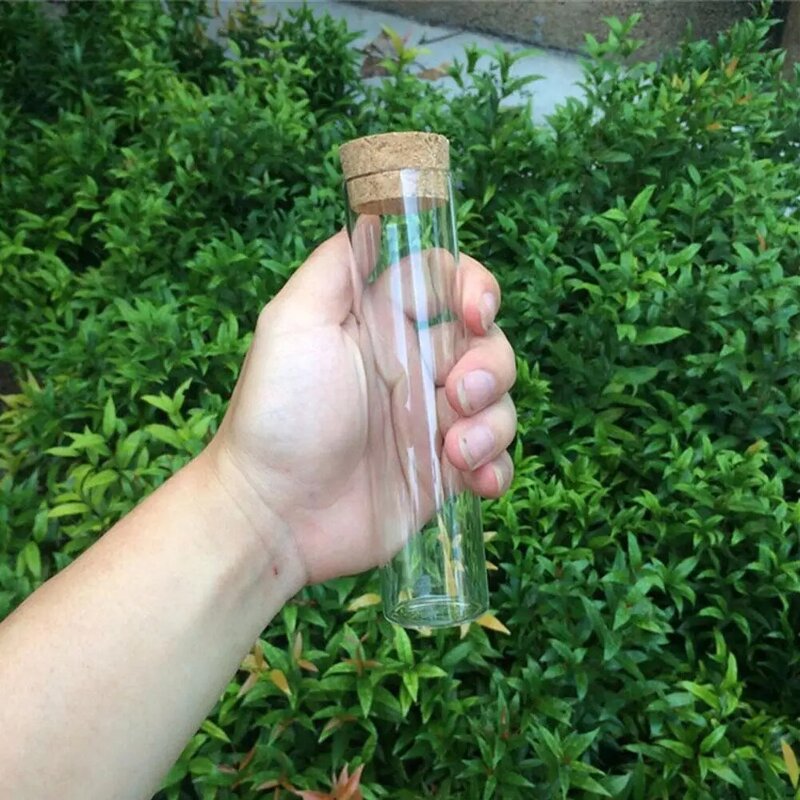 Envase de vidrio de corcho transparente y pequeño, frasco vacío de artesanía fina con tapón de madera, A5H6