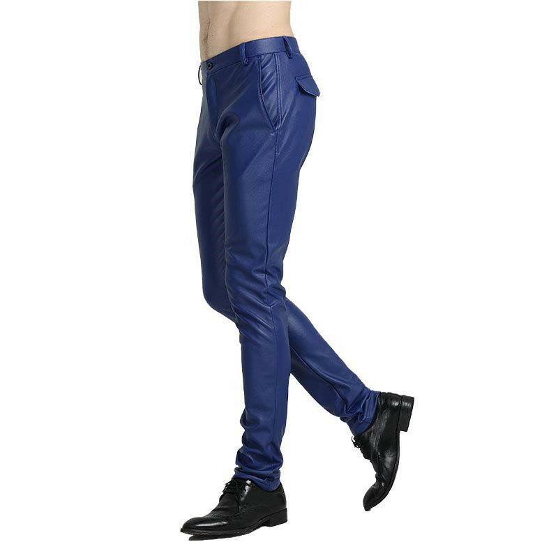 Брюки мужские кожаные облегающие, брендовые эластичные стильные модные брюки из искусственной кожи, мотоциклетные штаны, уличная одежда, в...