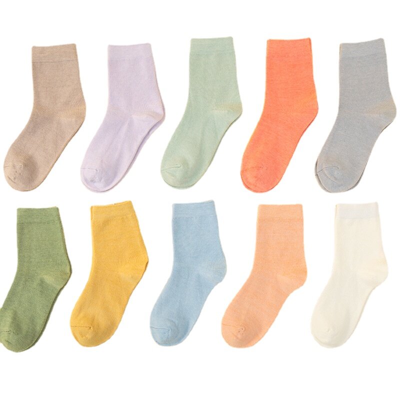 Женские носки, осенние и зимние носки, хлопковые носки, новые чулки карамельных цветов, носки из чистого хлопка в студенческом стиле для жен...