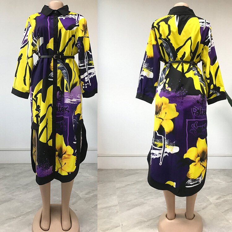봄과 가을 아프리카 여성 긴 소매 인쇄 플러스 크기 긴 드레스 여성을위한 아프리카 드레스 Maxi Dress African Clothes