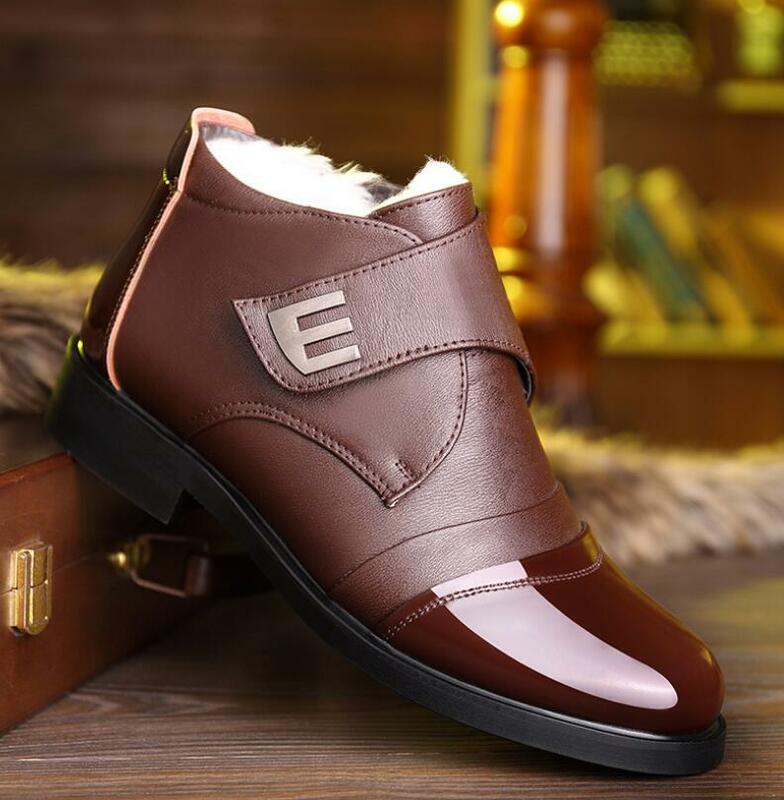 Marca de luxo homens inverno botas de couro genuíno quente engrossar pele hombre tornozelo lã lnner botas negócios masculinos sapatos formais