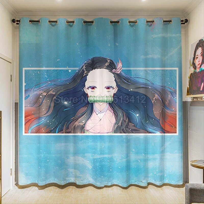 Personalizado anime lâmina do diabo cortinas blackout dos desenhos animados manga demônio slayer janela decoração cortinas personalizadas quarto menino presente
