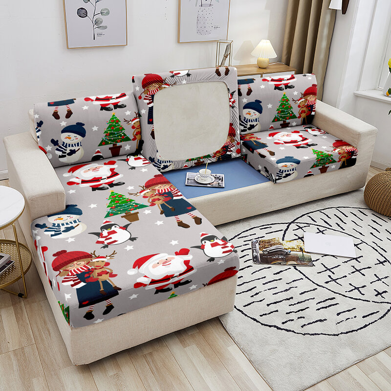 Natal elástico sofá assento capa de almofada papai noel padrão estiramento sofá capas de assento assento slipcover festa decoração