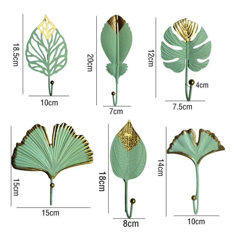 Nordic Leaf Shape ตะขอสีทอง Coat Rack กาวผู้ถือ Coat กุญแจแขวนฟรี-Hole บ้านผนังแขวนตกแต่ง