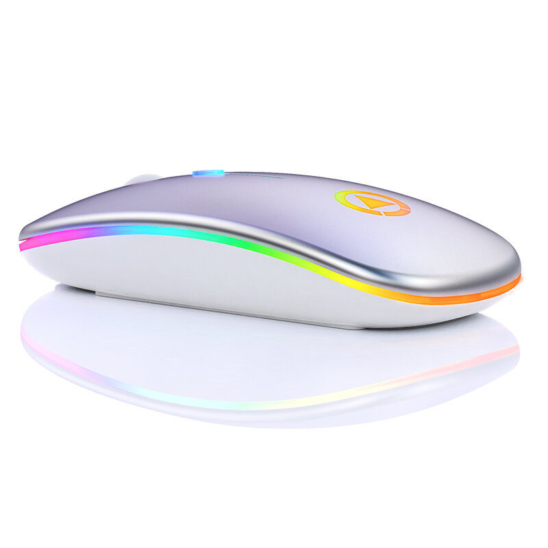 Mouse Nirkabel LED Mouse Senyap Nirkabel Dapat Diisi Ulang Ramping, Mouse Komputer Nirkabel Optik USB Portabel 2.4G dengan Penerima USB