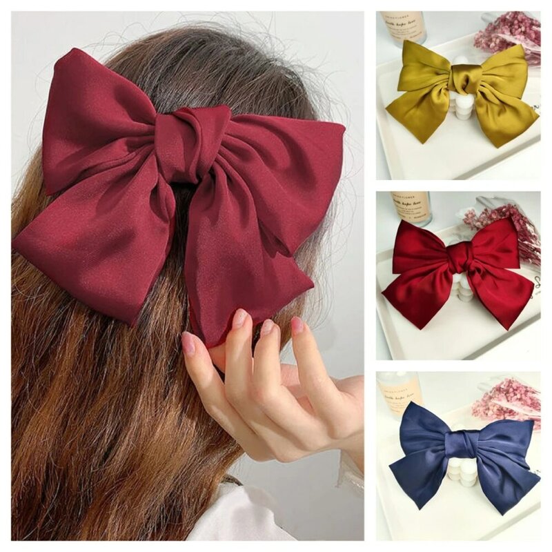 Women Three Layers Large Bow Spring Clips Elegant Satin Barrettes Hair Clips Hairpins Ponytail Hair Accessories Hair Ornament