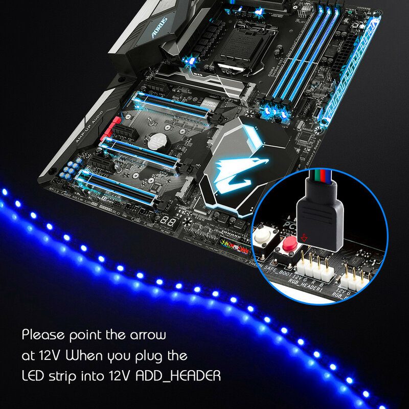 Bande lumineuse RGB LED noire, 12V 5050, 4 broches, pour PC, boîtier d'ordinateur, panneau de commande, RGB (+ 12V,G,R,B)
