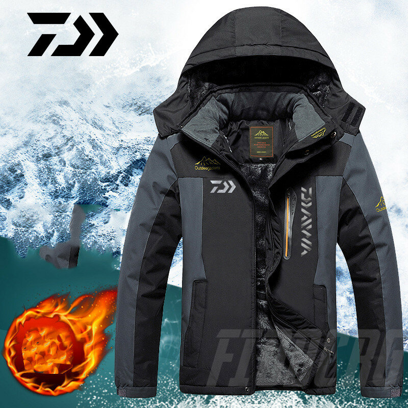 Daiwa vestuário de pesca masculino, jaqueta quente à prova d'água para pesca de inverno e inverno, camisa grossa para pesca e esportes ao ar livre