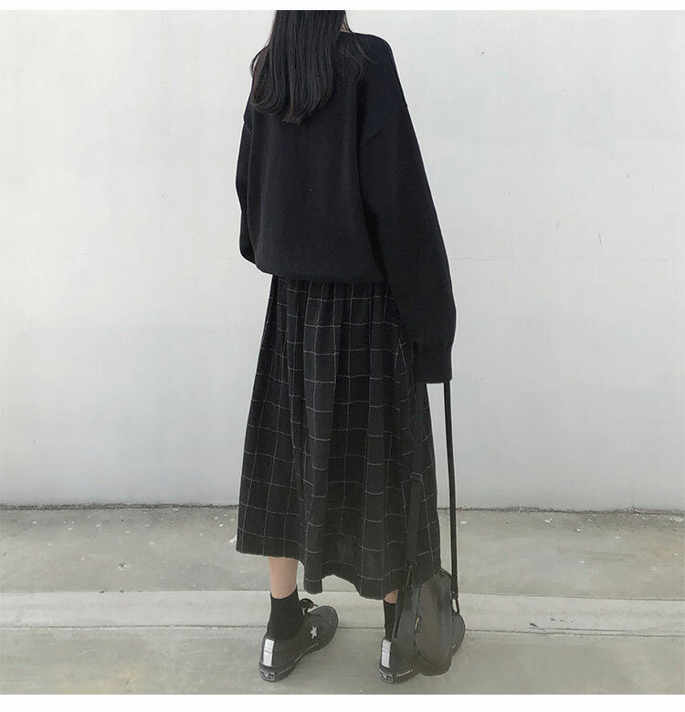 2 farben japanischen stil hohe elastische taille Lange Röcke Frau 2019 herbst winter plaid A-linie plissee Röcke frauen (X1078)
