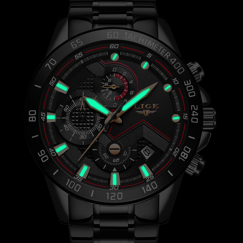 LIGE – montre chronographe pour homme, en acier inoxydable, étanche, à Quartz, classique, Business, avec boîte