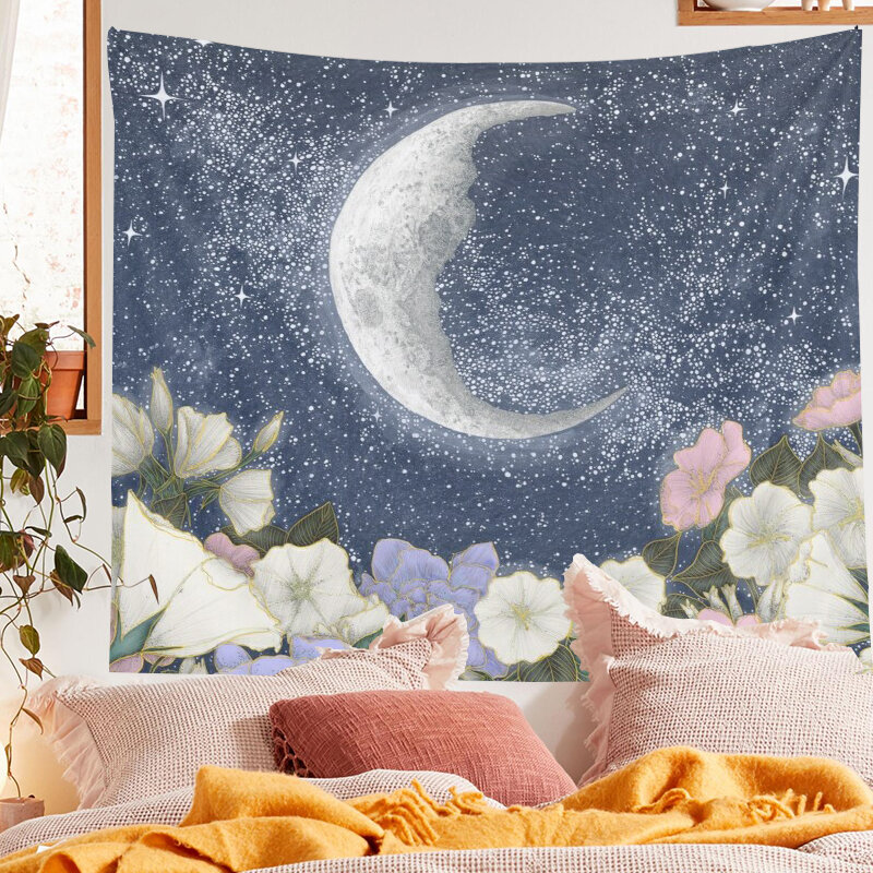 Tapiz colgante de pared de jardín Moonlight, manta Floral de Luna, decoración para el hogar, tapices de pared bohemios, arte Retro